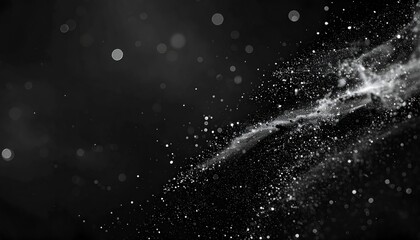An abstract depiction of a cosmic scene filled with luminous particles against a dark backdrop
