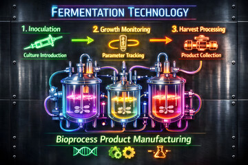 Bioreactor Fermentation Process and Microbial Culture System Infographic for Science Education