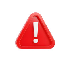 3d red warning sign with white exclamation mark isolated on transparent background