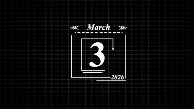 Digital Calendar Display March 3, 2026 date. Highlighting date Very important date on the calendar.