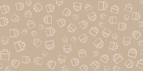 Obraz premium Coffee cups pattern on a light brown background, illustration, seamless design, beverage theme, various cup designs