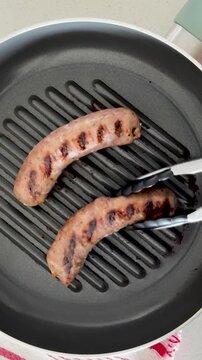 Cooking Delicious Pork Sausages in a Grill Pan