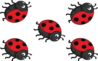 Obraz premium Cute ladybug cartoon character set red insect vector illustration isolated collection design