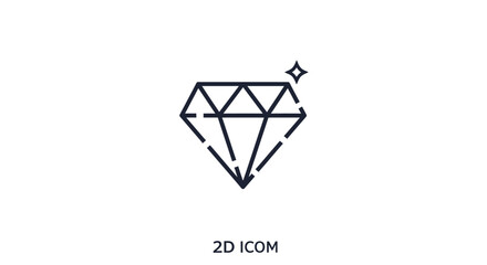 Fototapeta premium Diamond Gemstone Outline Icon, Luxury Jewelry Symbol, isolated white background.