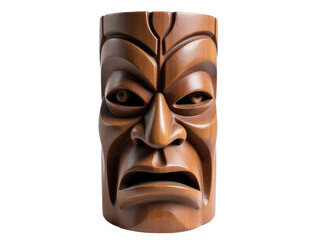 A traditional Polynesian-style tiki mask on a clean and simple white background