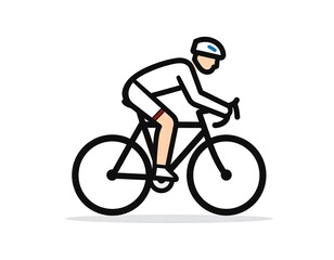 Naklejka premium Cyclist rides forward with determination in a simplified, clean, black and white illustration
