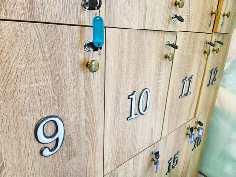Wooden Lockers with Keys and Number Labels
