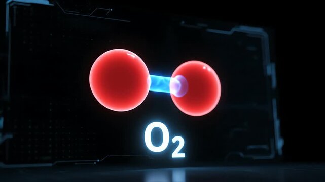 Oxygen Molecule O2 Illustration with Scientific Notation and Dark Futuristic Background