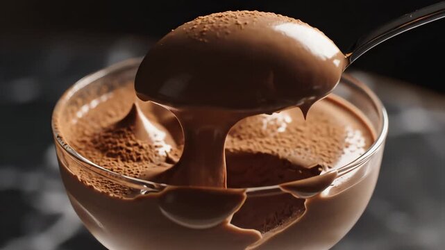 Close up of a chocolate dessert in a clear glass