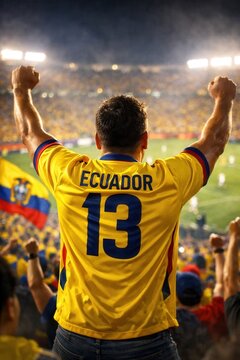 Ecuadorian Male Soccer Fan Celebrating in Stadium
