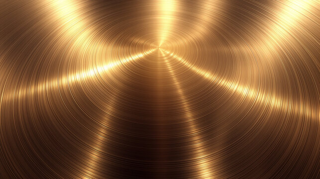 Golden brushed metal surface with radial texture luxury gold background polished metallic plate