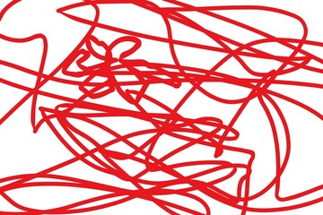 Abstract Red Chaotic Scribble Lines on White Background Messy Hand Drawn Doodle Texture Concept