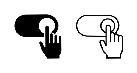 Fototapeta premium Set of icons of silhouettes of fingers on switches. Hands dragging sliders. Off and on buttons