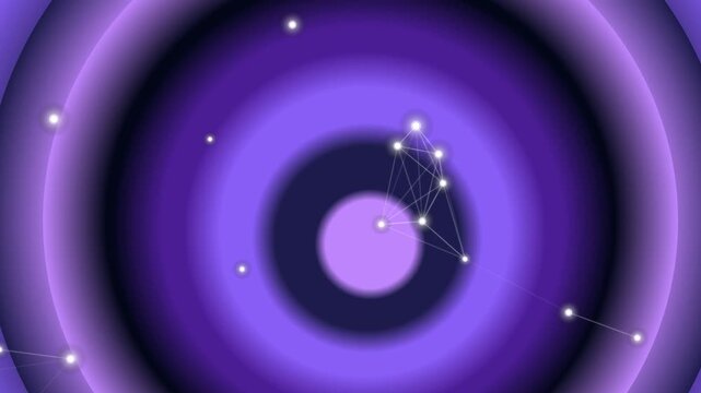 Abstract Purple Cosmic Nebula with Connecting Stars and Orbs.