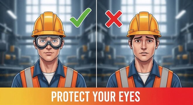 Educational poster for construction safety with check and cross symbols