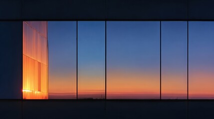 Fototapeta premium Sunset Reflection Seen on a Hotel Window Showing Vivid Colors Against a Clear Blue Sky in the Evening Time