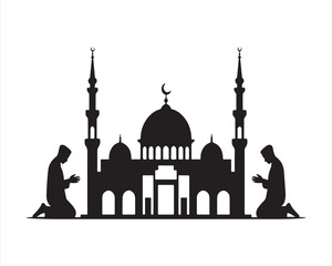 Fototapeta premium Islamic Worship Scene Black and White Illustration