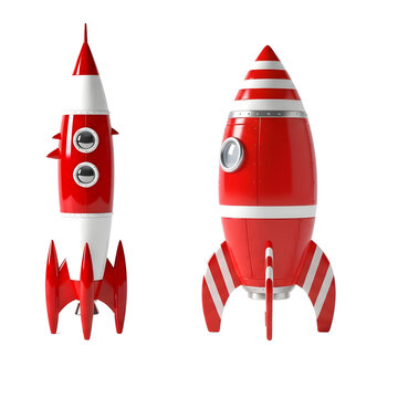 Retro red rockets in vintage style isolated on transparent background
 