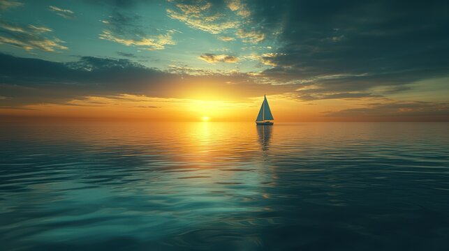 Sailboat at sunset over calm ocean.  Possible stock photo use