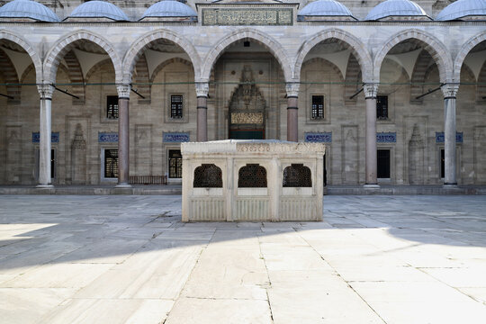 Ottoman architecture S&uuml;leymaniye Mosque courtyard fountain detail photo