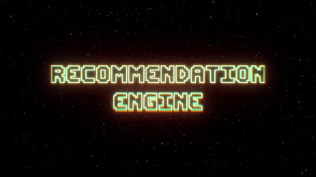 Recommendation Engine Neon text with retro style