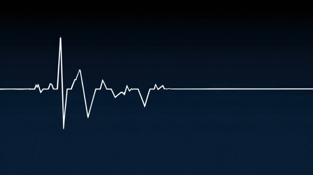 Heartbeat Line on Dark Navy Background Showing High Spike and Gradual Decline While Fading Towards the Right Side of the Frame