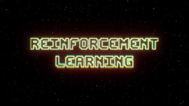 Reinforcement Learning Neon text with retro style