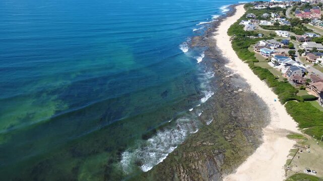 Aerial Drone View of Jeffreys Bay South Africa &ndash; Surf Beach and Scenic Coastline