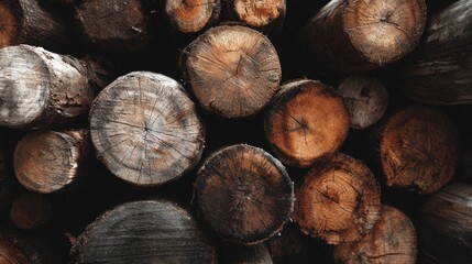 Natural Texture of Log Piles with Varied Shades and Patterns Ideal for Backgrounds in Rustic Designs and Woodworking Projects