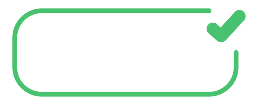 Green check mark in rounded rectangle frame design.