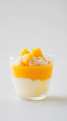 Mango Panna Cotta with Coconut Sago Pearls, Tropical Fusion Dessert in Glass