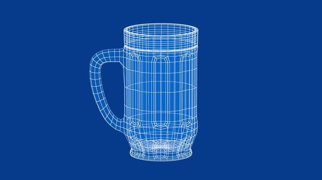 3D wireframe model of empty beer mug