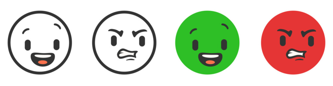 Happy to angry emoji sequence: white, green, red faces.
