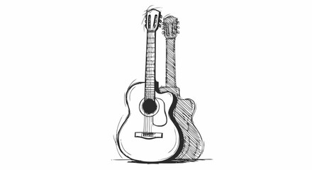 Acoustic Guitars Standing Together Illustration.