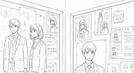 Cartoon Characters Standing in Front of Posters.