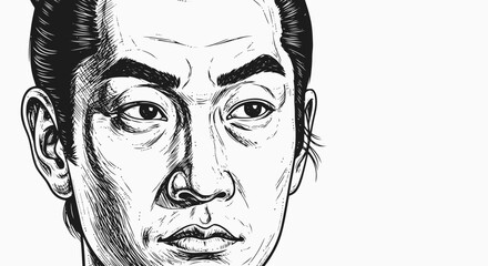 Detailed black and white male portrait sketch.