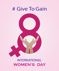 Pink number eight with female symbol and raised hands, International Women&rsquo;s Day concept design.