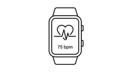 Smartwatch displaying heart rate monitor with 75 bpm on screen