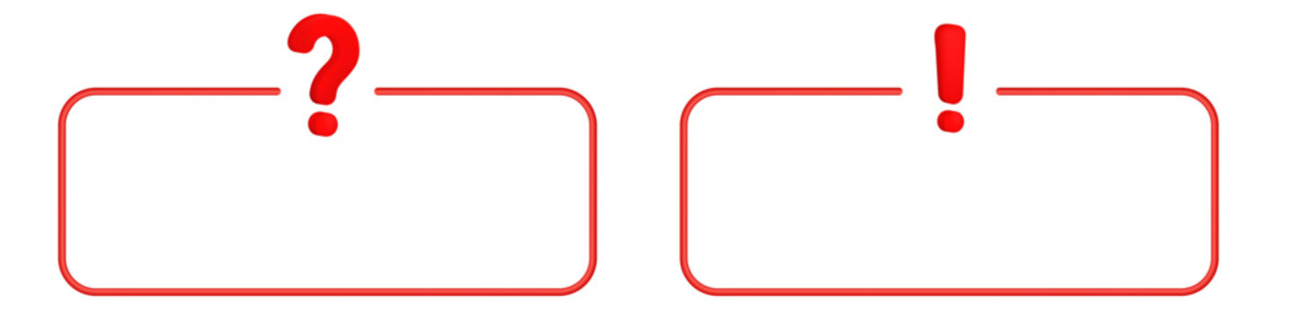 Question and exclamation in red rectangles.