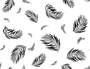 Seamless pattern with silhouette of branches and folige for textile and surfase design.eps