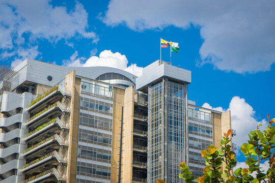 Medellin, Antioquia, Colombia. June 16, 2024. Coltejer Building, was built on the old theater and the Europa Jun&iacute;n Hotel, beginning in 1968 and ending four years later, in 1972.