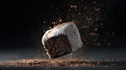 Obraz premium Bold macro dessert concept blending Japanese texture and rich chocolate center.