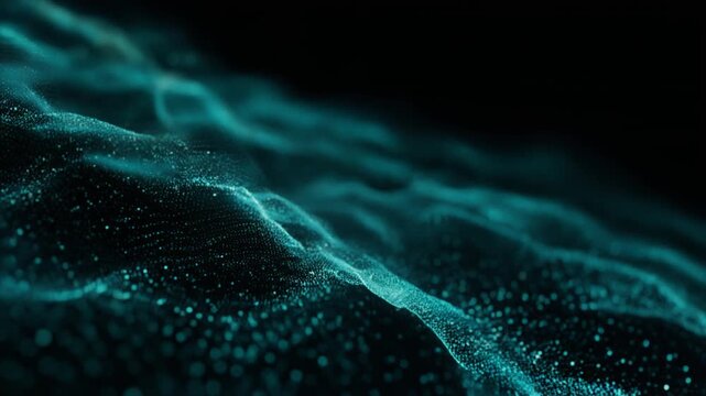 Dark Background with Blue Particles and Waves.