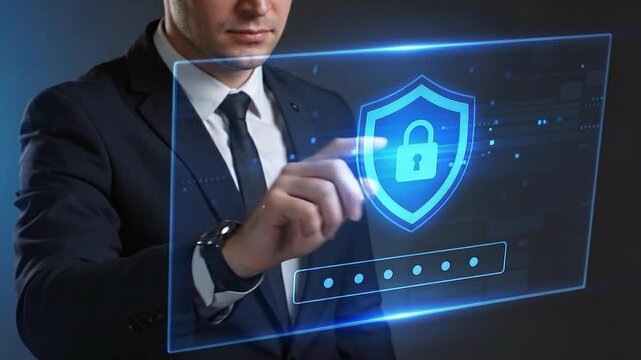 Cyber security data protection privacy password shield lock digital interface virtual screen futuristic technology modern business concept cybersecurity data protection digital security network