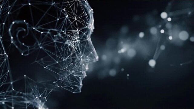 Artificial intelligence digital face neural network abstract technology data connection low key dark background machine learning innovation cyber future virtual human future technology abstract
