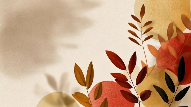 Autumn leaves abstract foliage minimal background modern wall art warm color palette botanical shadow organic shape beige texture contemporary decor fall season serene boho style neutral design