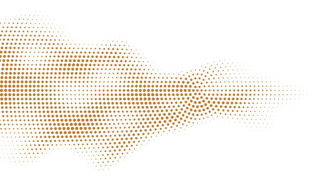 Abstract brown halftone wave pattern, geometric dotted flow shape fading on white background, modern minimal texture design for business presentation and creative backdrop concept