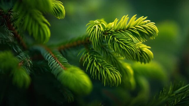 Close-up of Larch Tree Branches with New Growth.