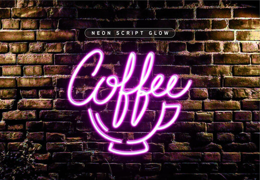 Neon Script Glow Effect Mockup