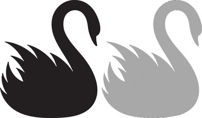 Black swan silhouette and striped line outline on white background bird animal © SHAPNA AKTER